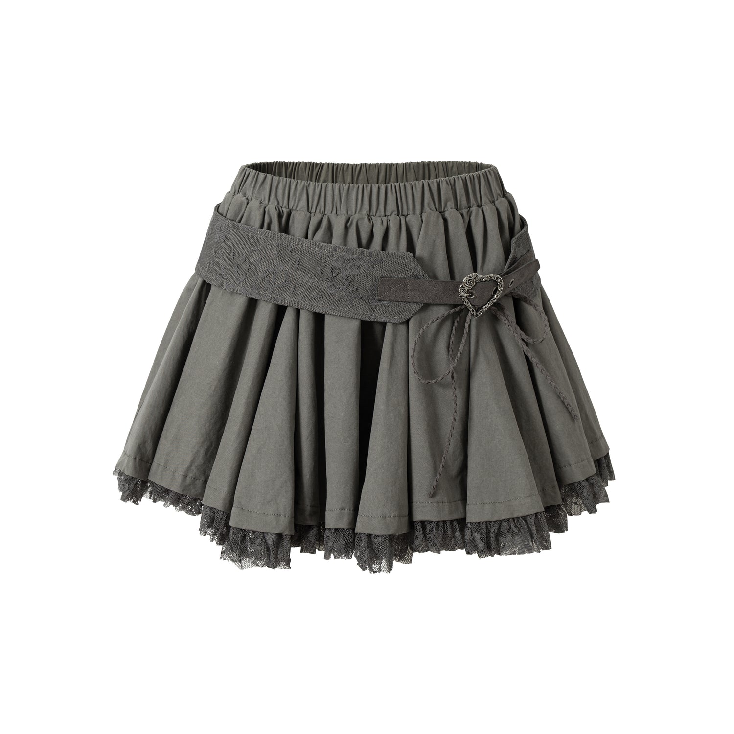 NO ROMANCE Vintage Lace Patchwork Washed Mini Puff Skirt