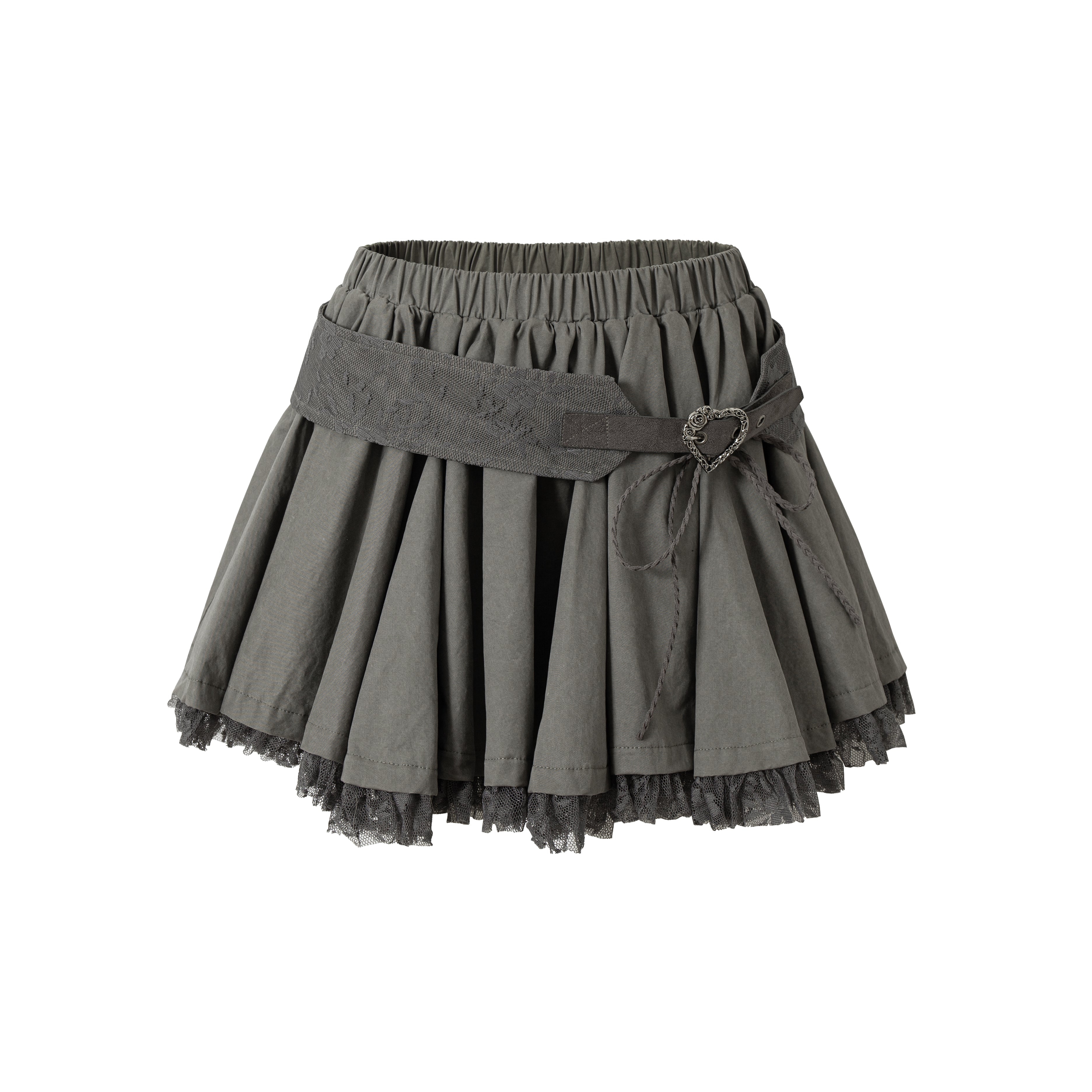 NO ROMANCE Vintage Lace Patchwork Washed Mini Puff Skirt