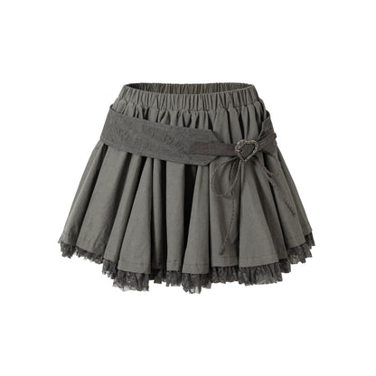 NO ROMANCE Vintage Lace Patchwork Washed Mini Puff Skirt