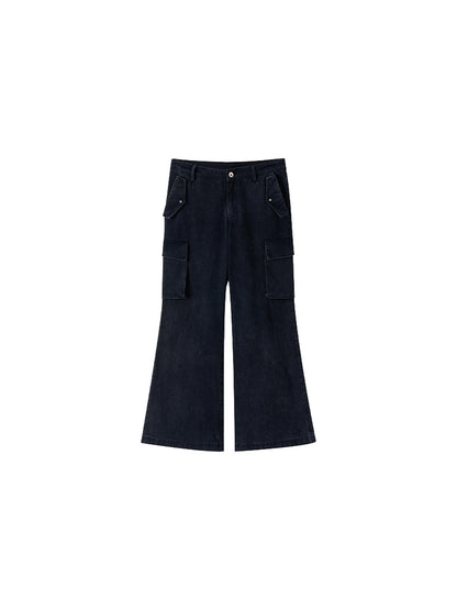 Vintage Washed Cargo Flare Low-Rise Wide Leg Pants