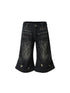 NO ROMANCE Vintage Punk Street Distressed Embroidered Wide Leg Cropped Jeans