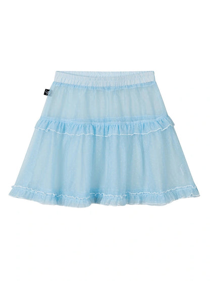 Lace Mesh Polka Dot Ruffle Elastic Waist Layered Skirt