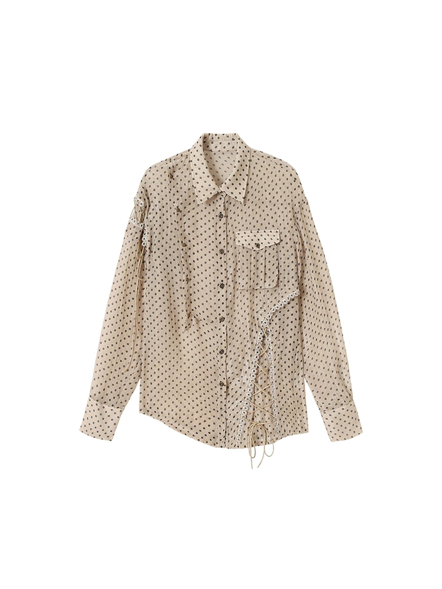 NO ROMANCE Vintage Punk Sheer Chiffon Dot Checkered Oversized Shirt