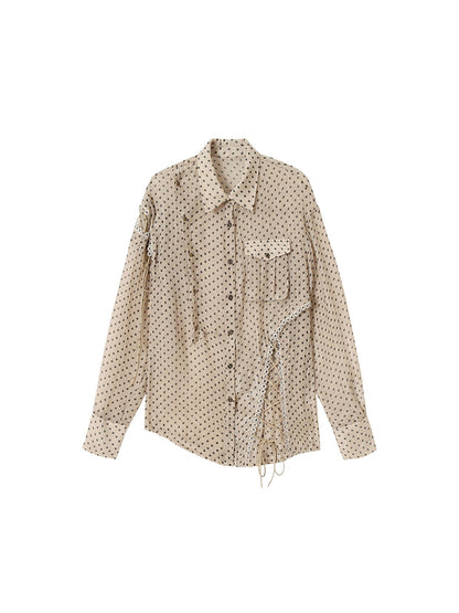 NO ROMANCE Vintage Punk Sheer Chiffon Dot Checkered Oversized Shirt