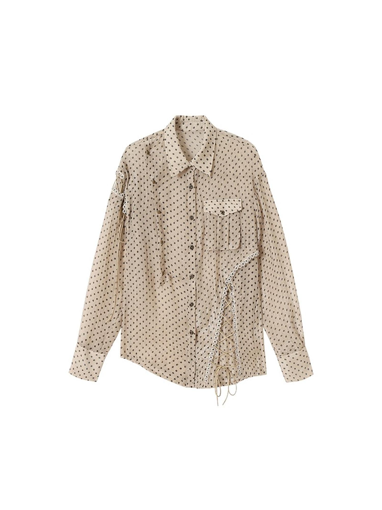 NO ROMANCE Vintage Punk Sheer Chiffon Dot Checkered Oversized Shirt