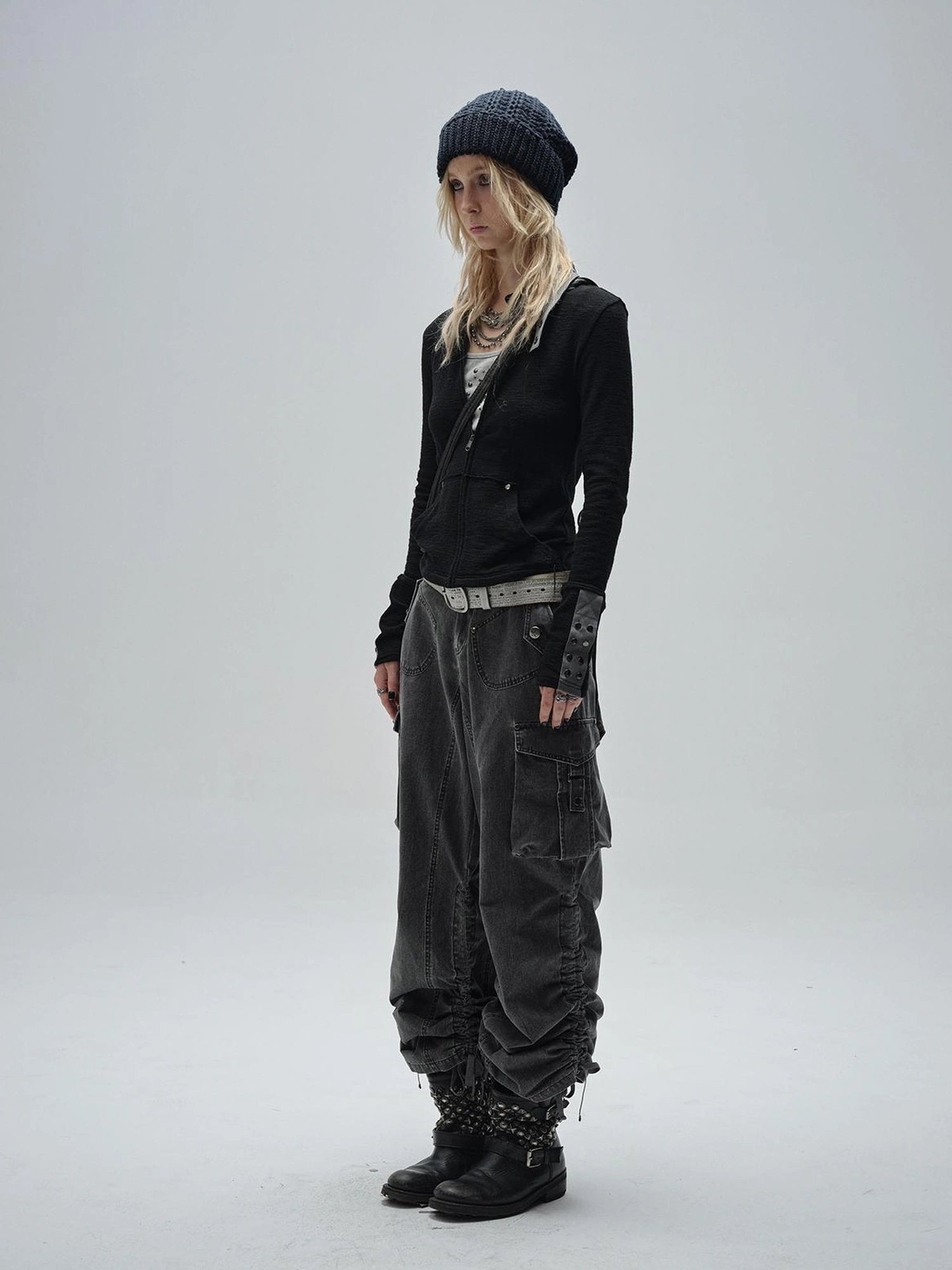 wear And tear Adjustable Drawstring Wide Leg Cargo Pants