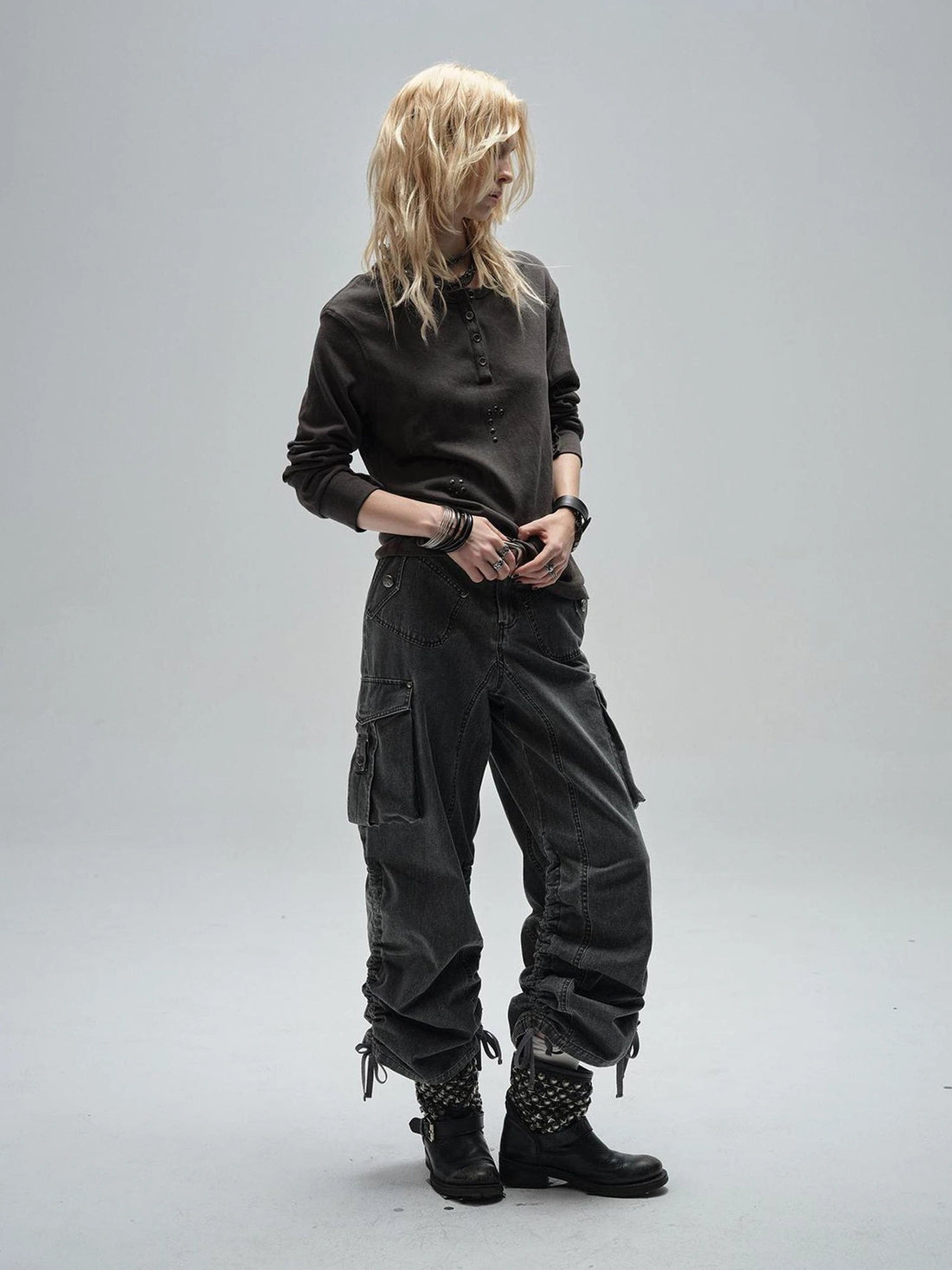 wear And tear Adjustable Drawstring Wide Leg Cargo Pants