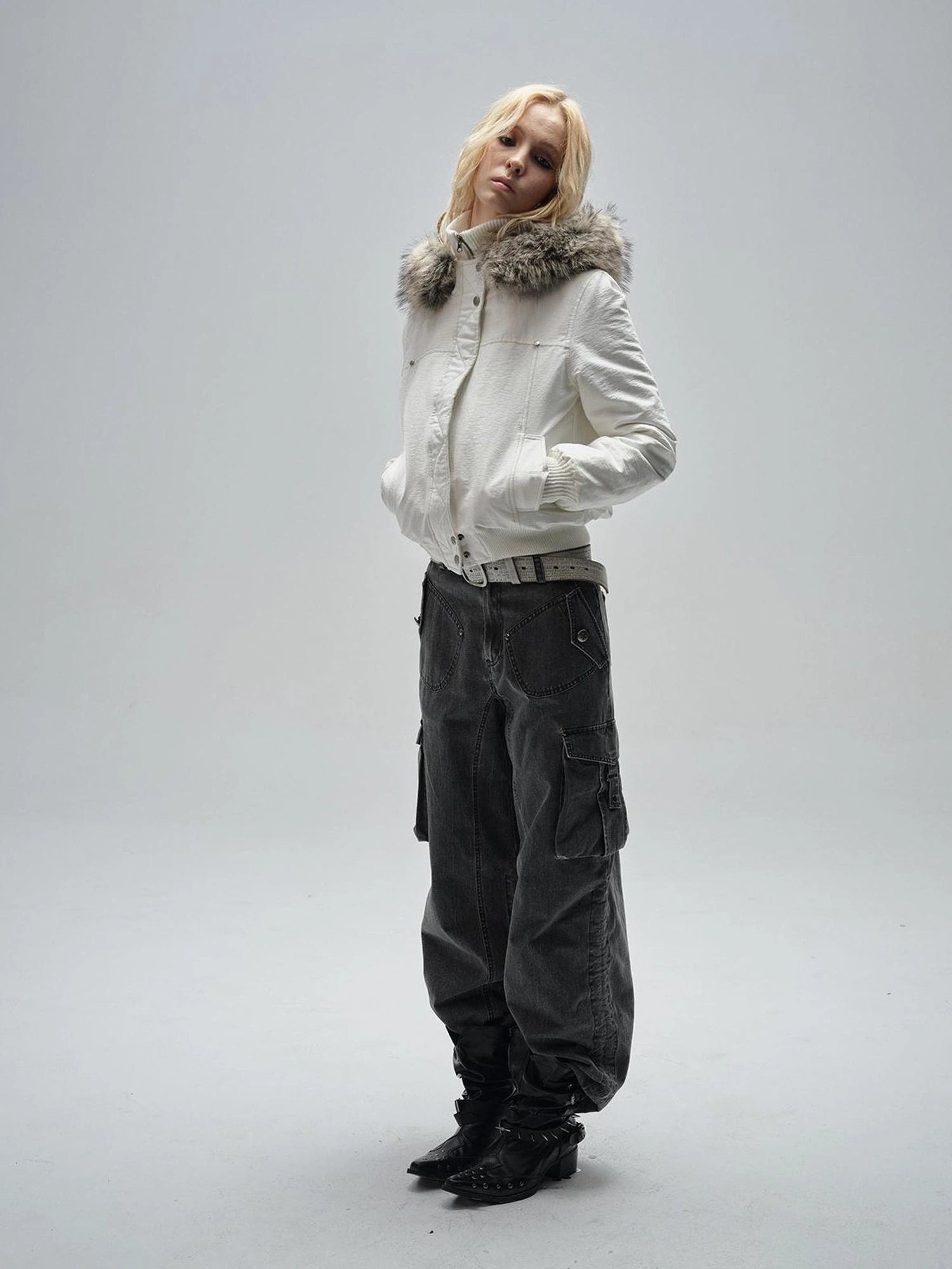 wear And tear Adjustable Drawstring Wide Leg Cargo Pants