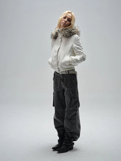 wear And tear Adjustable Drawstring Wide Leg Cargo Pants