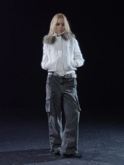 wear And tear Adjustable Drawstring Wide Leg Cargo Pants