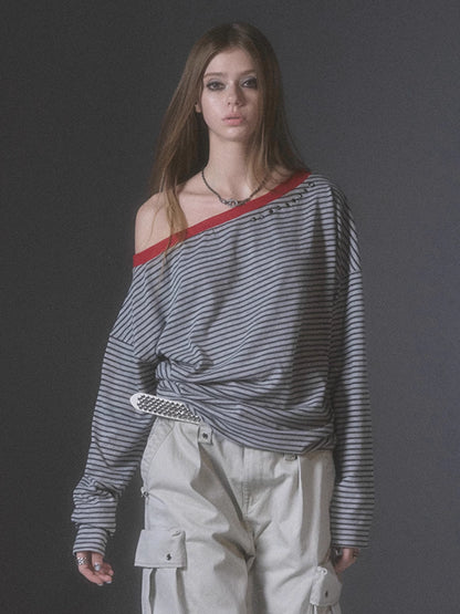 wear_And_tear_Asymmetrical_Striped_Ribbed_Punk_Studded_T-shirt_MISSTT