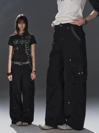 wear And tear Black Asymmetric Rib Splice Rivet Multi Pocket Women&