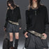 wear_And_tear_Black_Gray_Spliced_Double_Collar_Button_Women&
