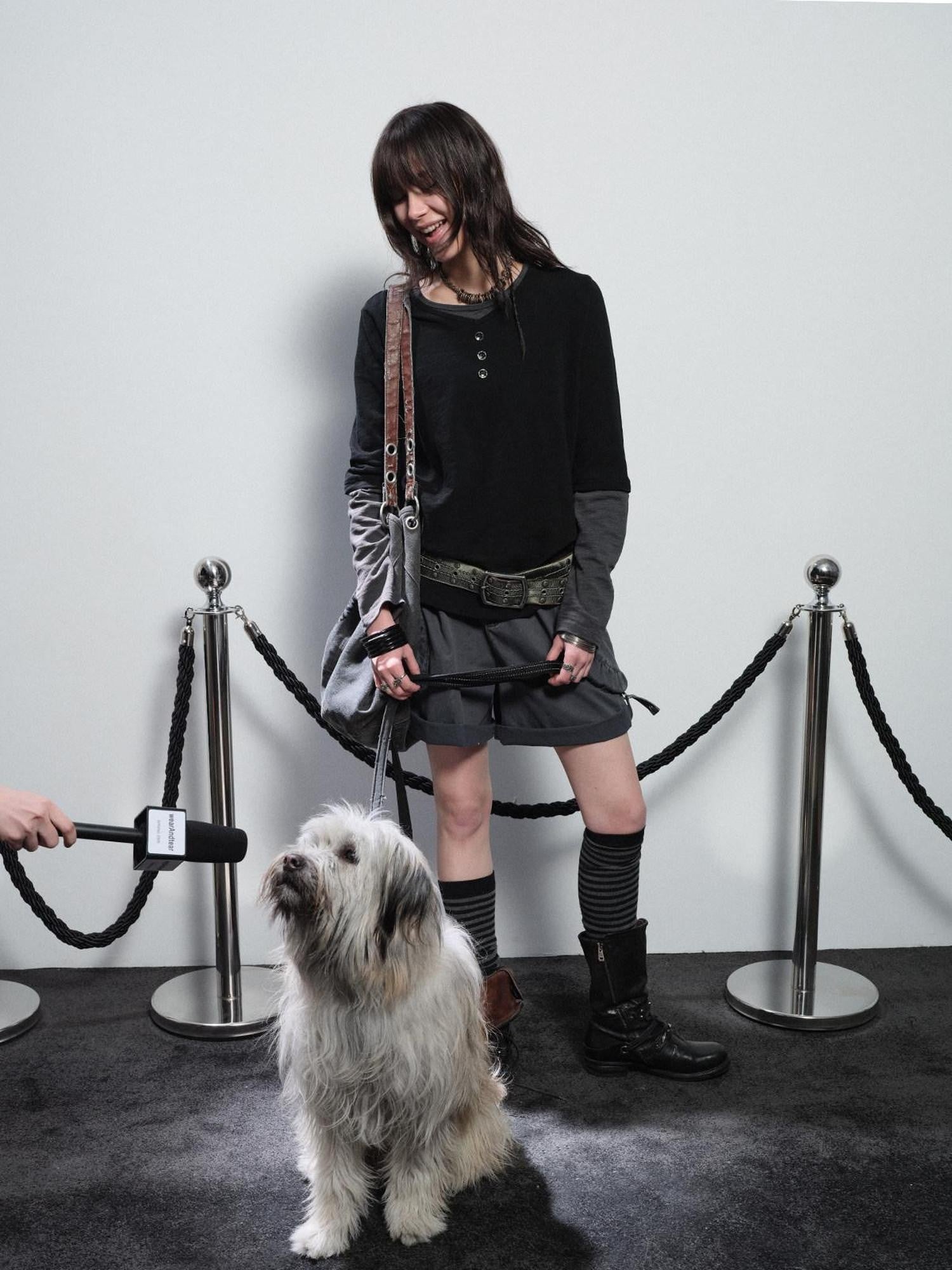 wear And tear Black Gray Spliced Double Collar Button Women&