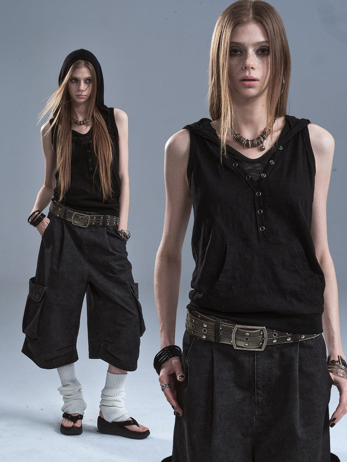 wear_And_tear_Black_Hooded_Contrast_Kangaroo_Pocket_Faux_Layered_Women&