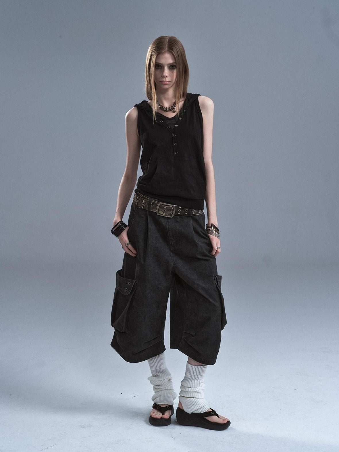 wear And tear Black Hooded Contrast Kangaroo Pocket Faux Layered Women&