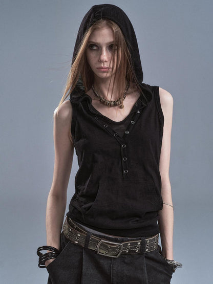wear And tear Black Hooded Contrast Kangaroo Pocket Faux Layered Women&