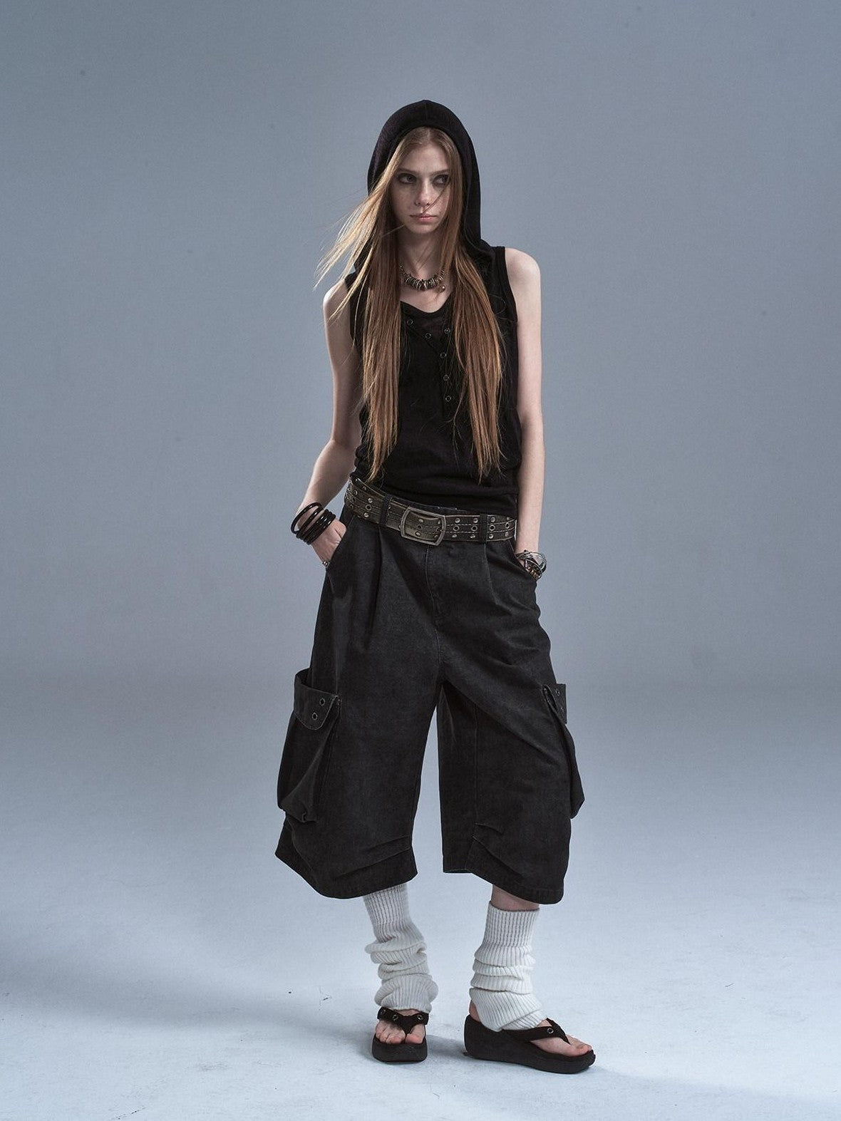 wear And tear Black Hooded Contrast Kangaroo Pocket Faux Layered Women&
