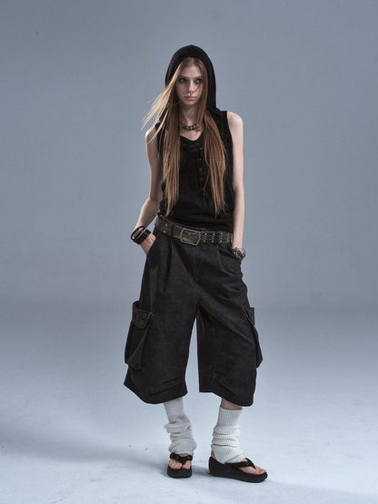 wear And tear Black Hooded Contrast Kangaroo Pocket Faux Layered Women&