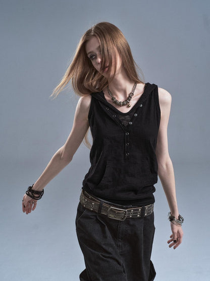 wear And tear Black Hooded Contrast Kangaroo Pocket Faux Layered Women&