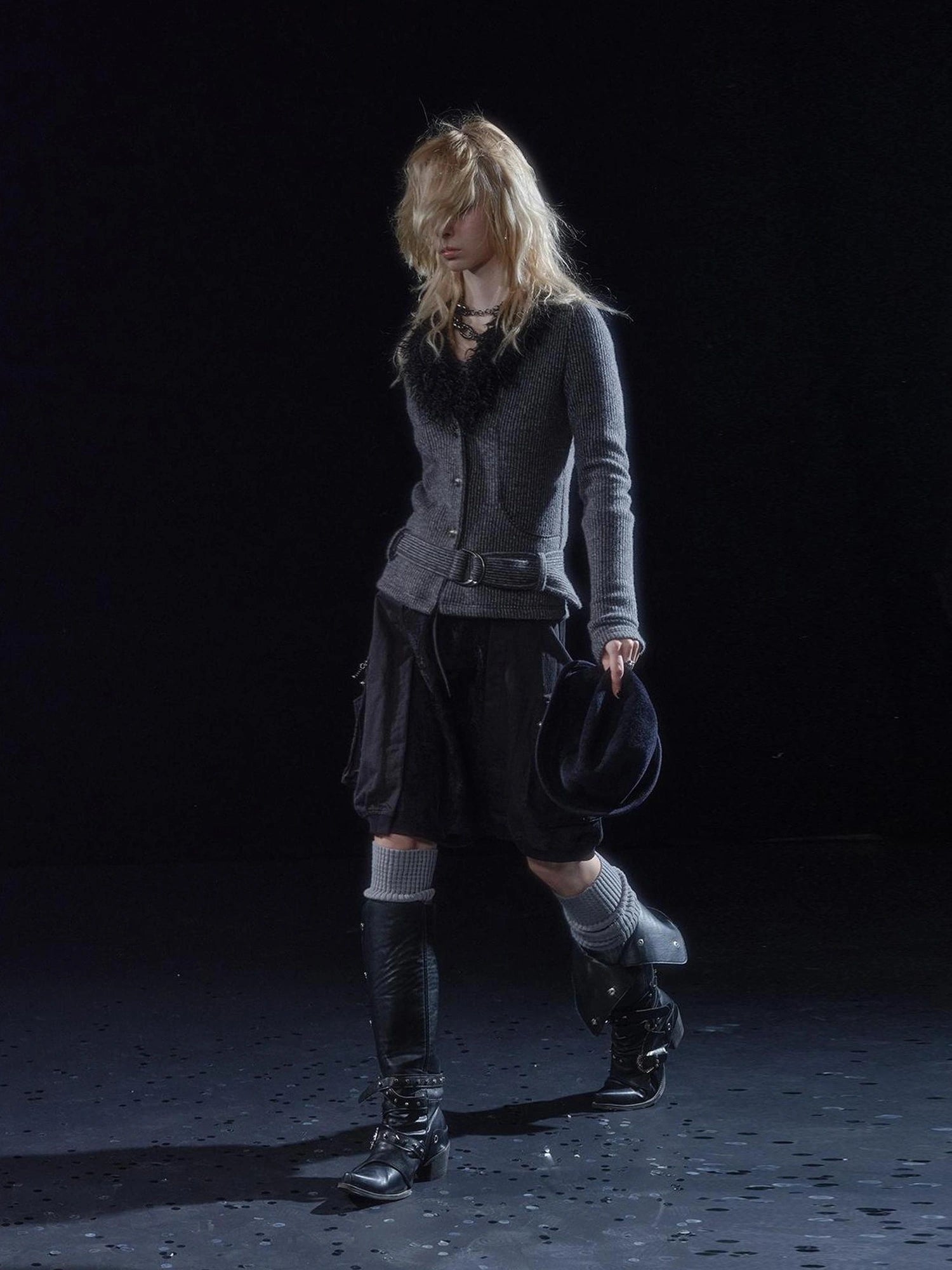 wear And tear Black Lace Metal Rivet Adjustable A Line Skirt