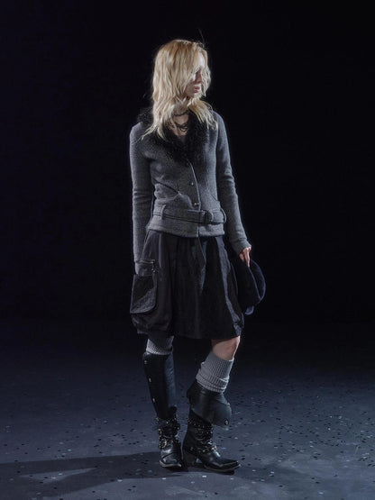 wear And tear Black Lace Metal Rivet Adjustable A Line Skirt