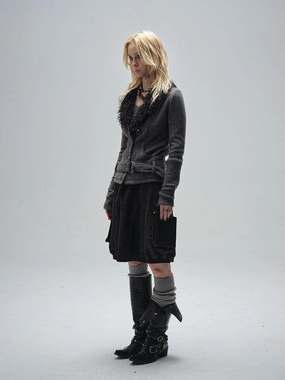 wear And tear Black Lace Metal Rivet Adjustable A Line Skirt