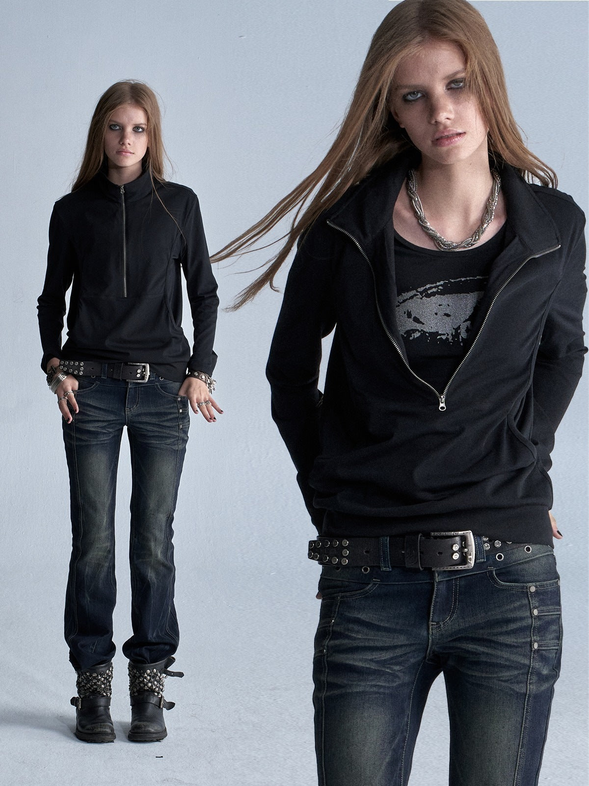 wear_And_tear_Black_Silver_Print_Faux_Layered_Collar_Zipper_Punk_Women&