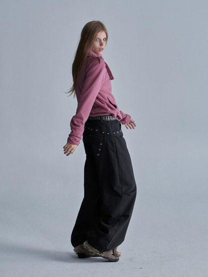 wear And tear Camouflage Studded Pocket Split Wash Streetwear Women&