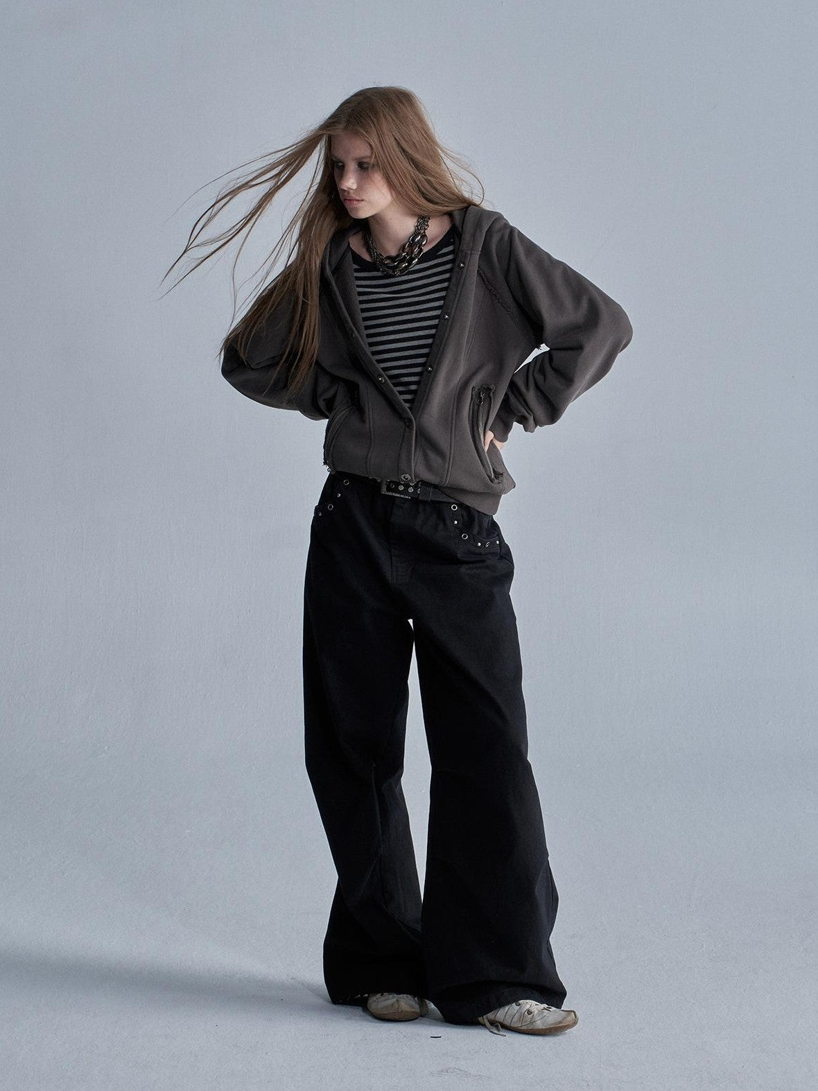wear And tear Camouflage Studded Pocket Split Wash Streetwear Women&