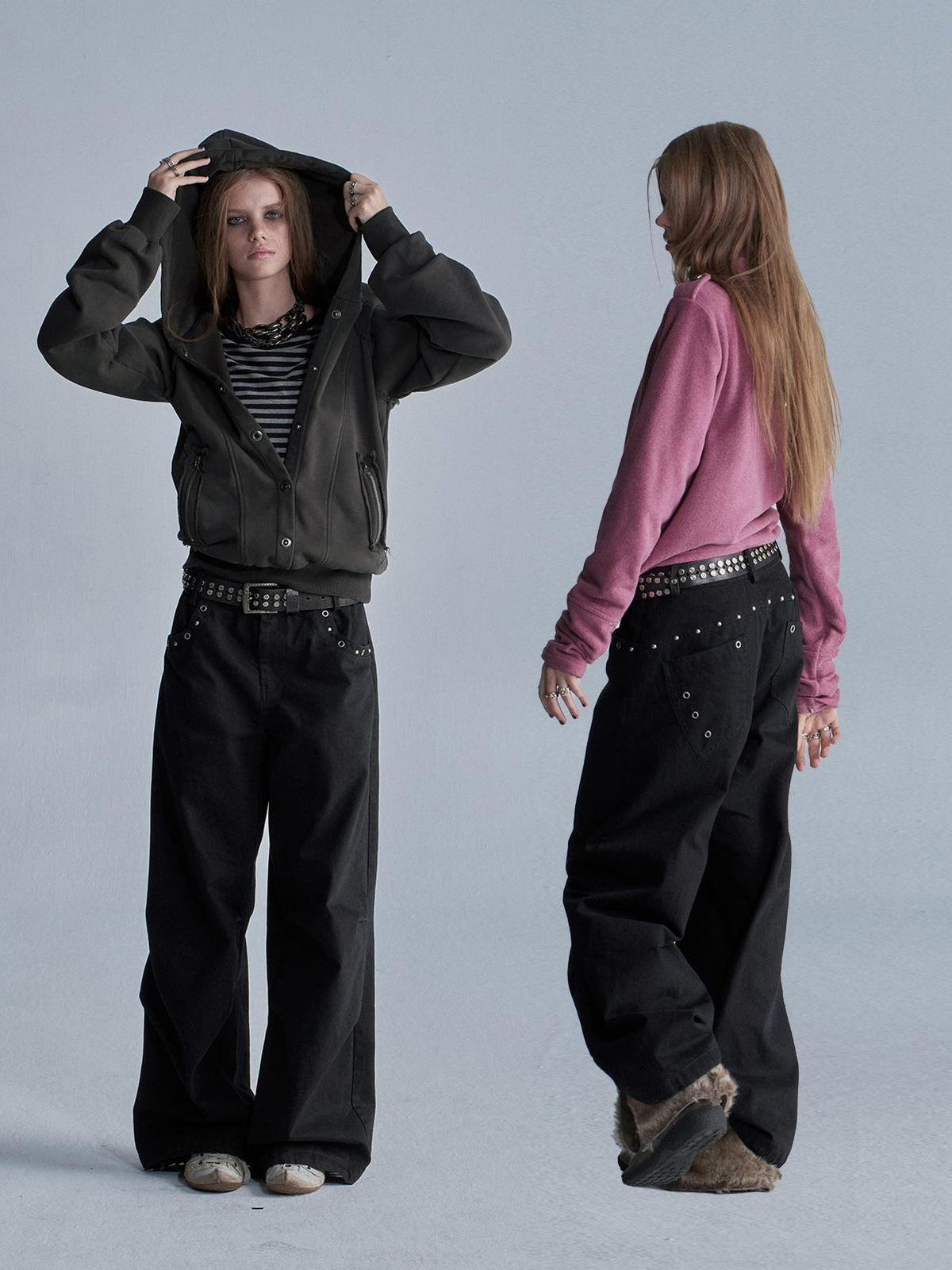wear And tear Camouflage Studded Pocket Split Wash Streetwear Women&
