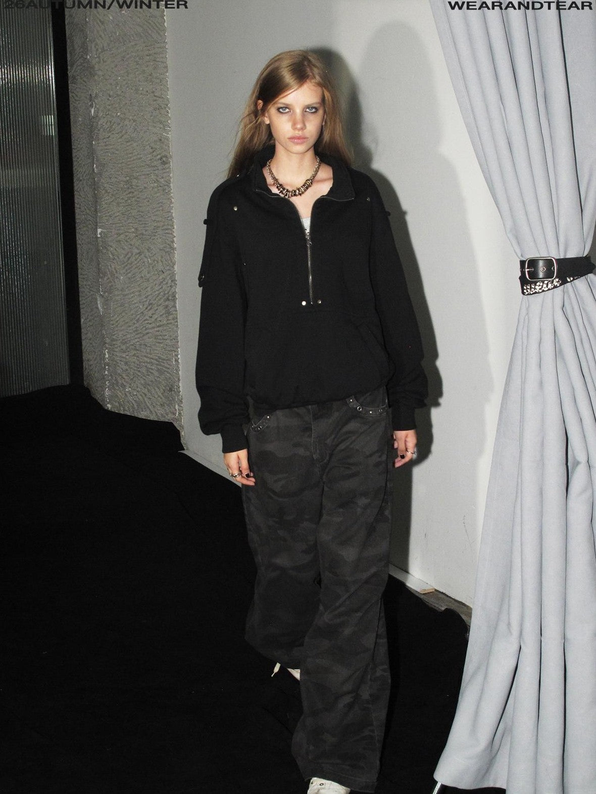 wear And tear Camouflage Studded Pocket Split Wash Streetwear Women&