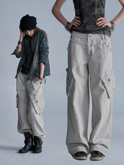 wear And tear Contrast Stitch 3d Pockets Rivet Eyelet Women&