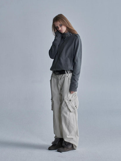wear And tear Contrast Stitch 3d Pockets Rivet Eyelet Women&