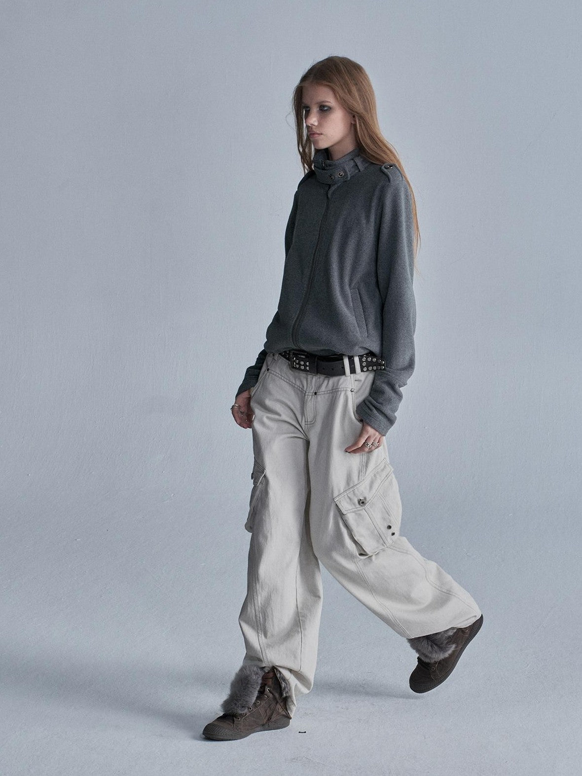 wear And tear Contrast Stitch 3d Pockets Rivet Eyelet Women&