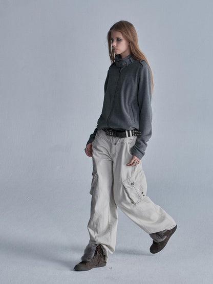 wear And tear Contrast Stitch 3d Pockets Rivet Eyelet Women&