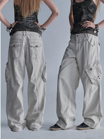wear And tear Contrast Stitch 3d Pockets Rivet Eyelet Women&