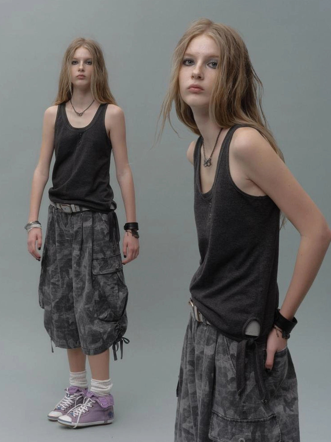 wear And tear Contrast Stitch Tie Front Relaxed Tank