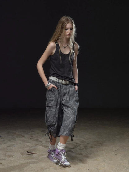 wear And tear Contrast Stitch Tie Front Relaxed Tank