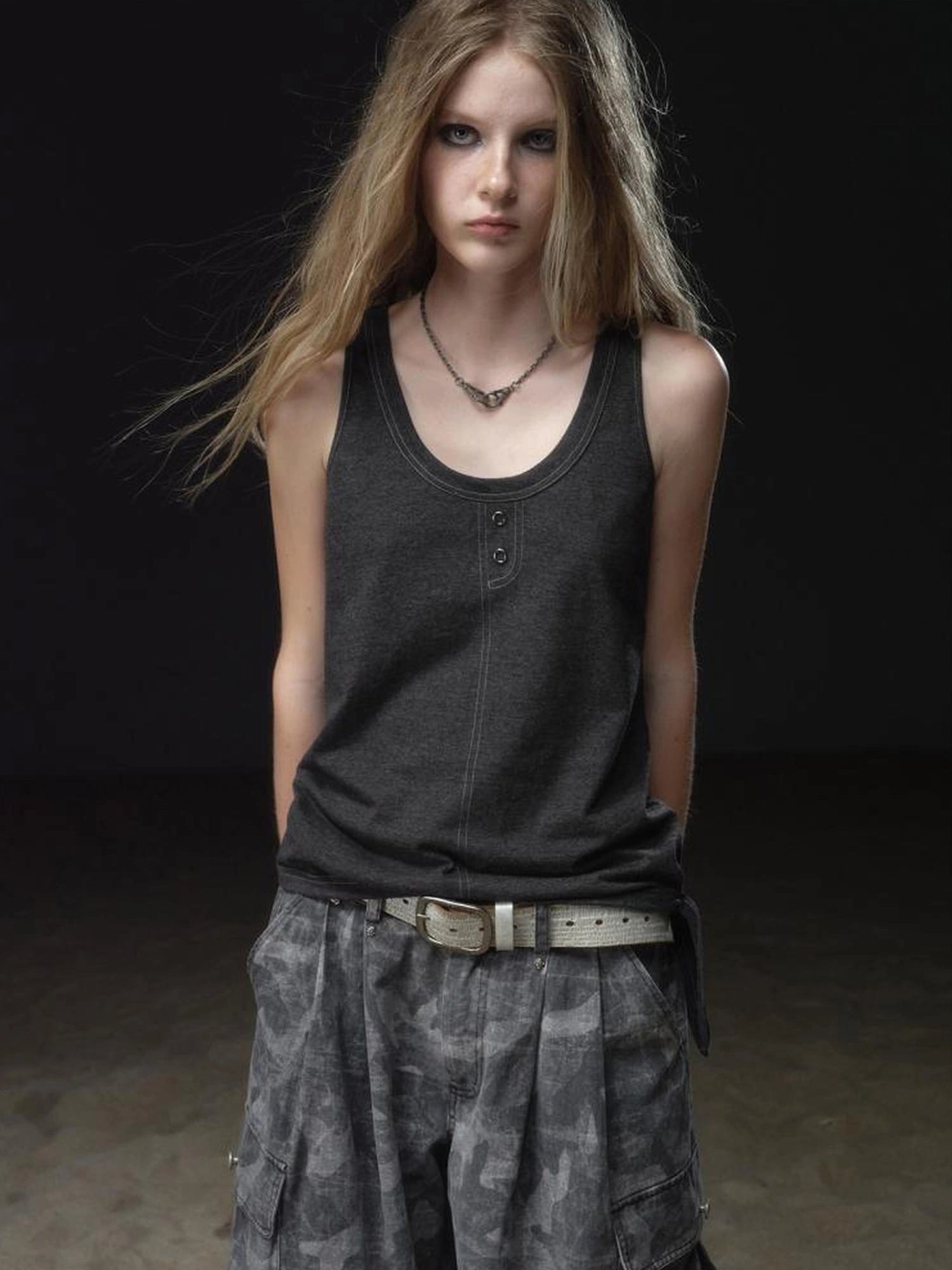 wear And tear Contrast Stitch Tie Front Relaxed Tank