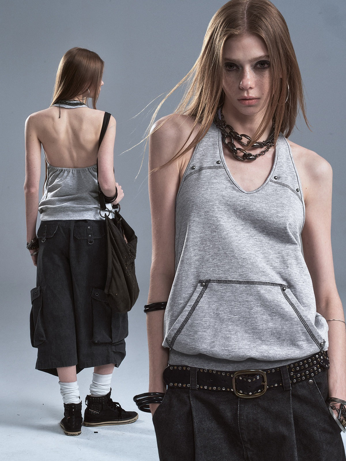 wear_And_tear_Contrast_Studded_Halter_Backless_Kangaroo_Pocket_Panel_Women&