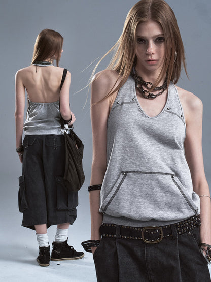 wear_And_tear_Contrast_Studded_Halter_Backless_Kangaroo_Pocket_Panel_Women&