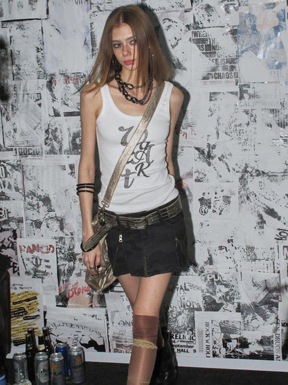 wear And tear Dark Gray Camo Multi Zipper Studded Pleated Low Waist Women&