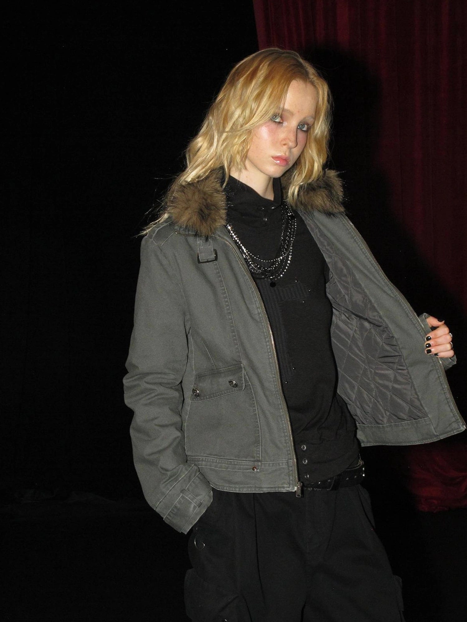 wear And tear Detachable Fur Collar Quilted Cotton Washed Jacket