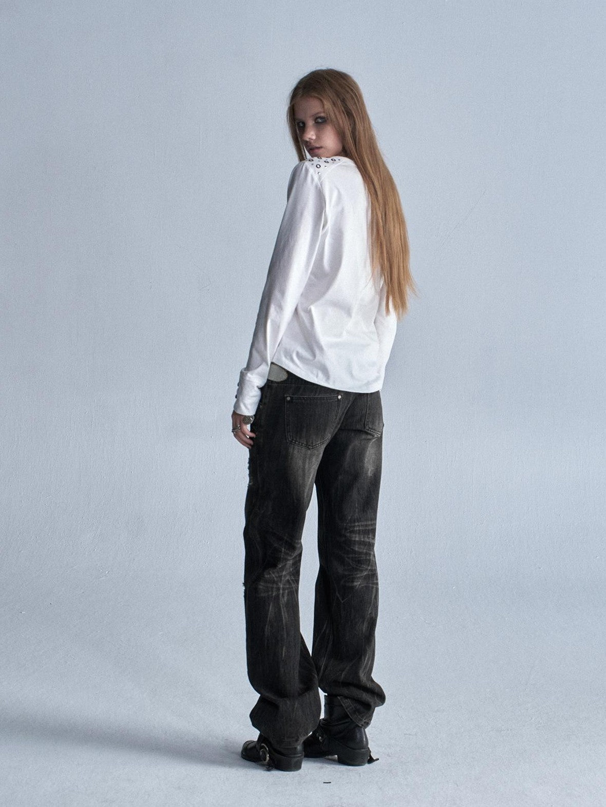 wear And tear Distressed Embroidered Multi Pocket Zip Women&
