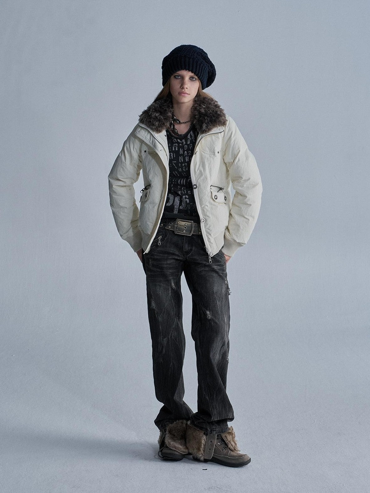 wear And tear Distressed Embroidered Multi Pocket Zip Women&