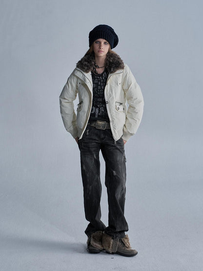 wear And tear Distressed Embroidered Multi Pocket Zip Women&