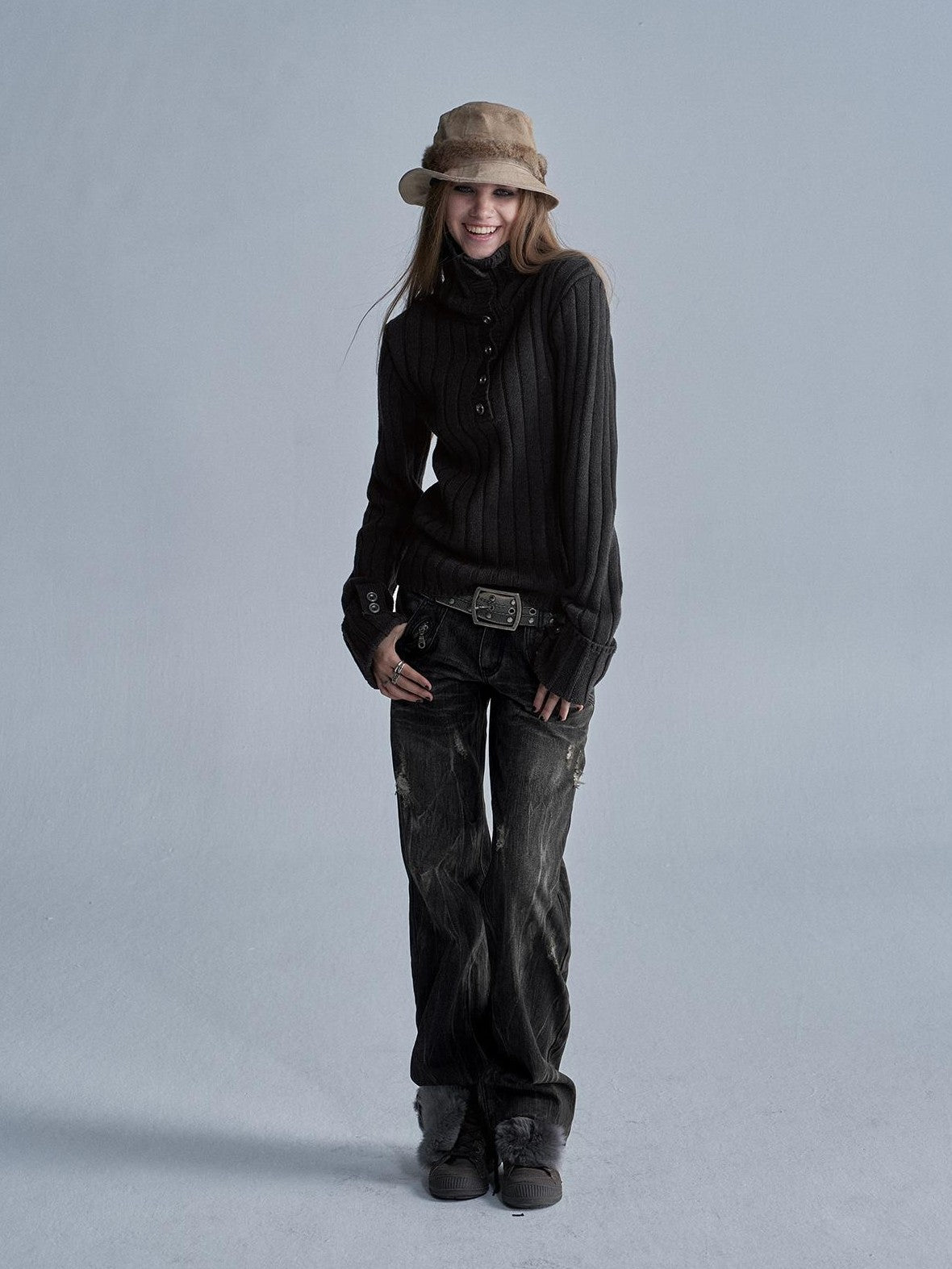 wear And tear Distressed Embroidered Multi Pocket Zip Women&