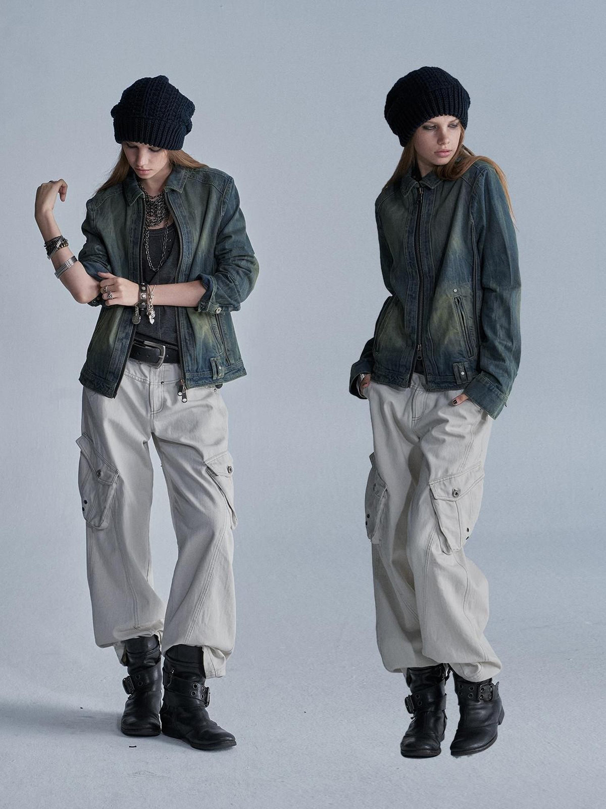 wear And tear Distressed Embroidered Studded Zip Slim Fit Women&
