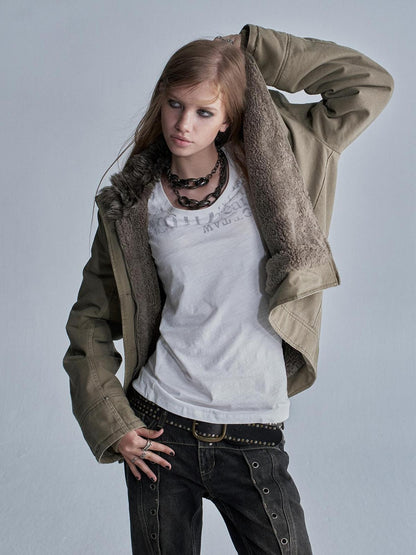 wear And tear Distressed Faded Split Metal Button Fleece Lined Women&